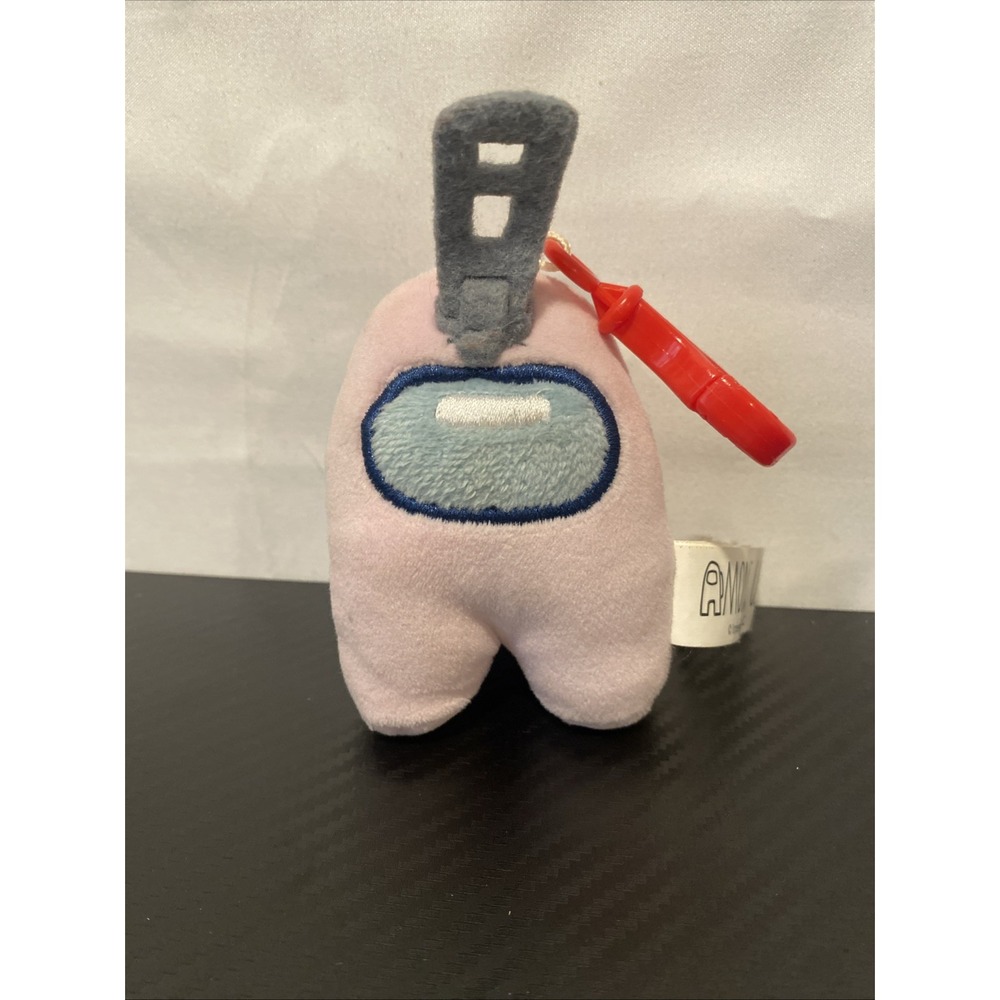 Among Us Pink‎ Zipper Hat Backpack Clip Plush Keychain Gift Toy Bag Charm 4"